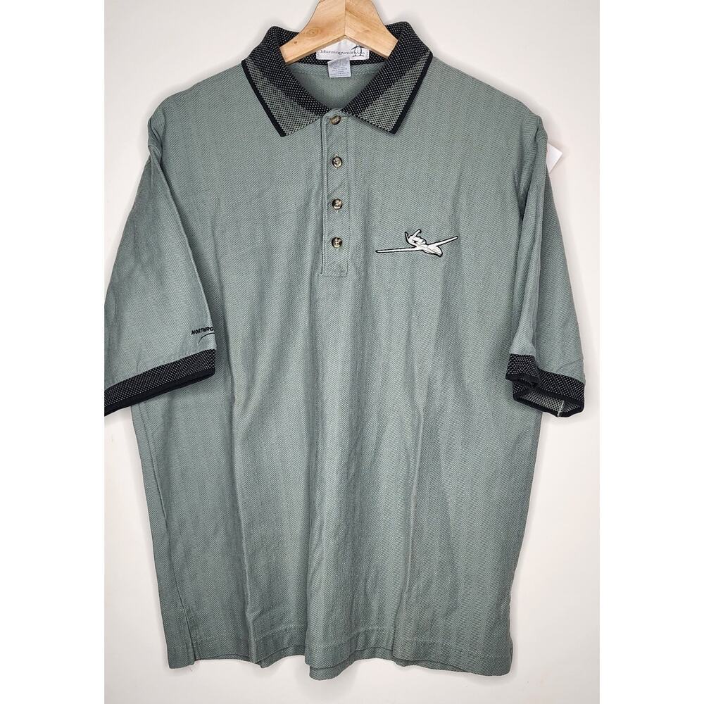 Vintage Global Hawk Drone Northrop Grumman Musingwear Mens Polo‎ Large Teal Y2K